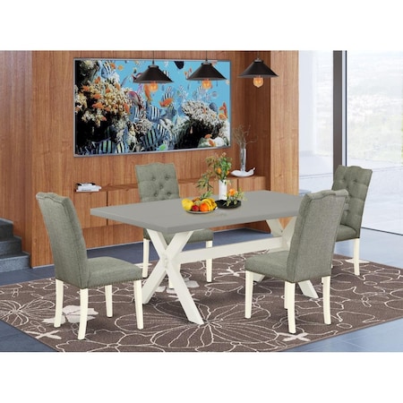 East West Furniture 5 Piece X-Style Dining Room Table Set - Linen White X097EL207-5
